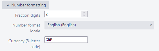 Number formatting configuration